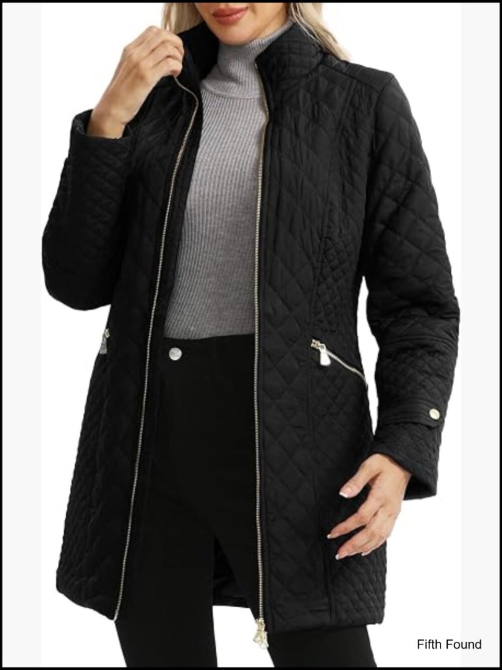 Plus Size Diamond Quilted Lightweight Jacket Stand Collar Spring Fall Long